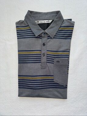 NWOT Travis Matthew Men’s Golf Polo Striped Blue and Yellow